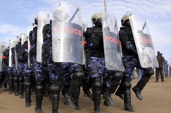 FILE - Police trainees demonstrate crowd control techniques and other skills during a visit of the United Nations (UN) Security Council at a UN-run training camp in the southern Sudanese town of Rejaf October 7, 2010 (Reuters)