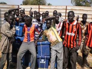 Group of child soldiers who this week were demobilised from South Sudan's army (SPLA) in Unity state capital Bentiu. 15 Nov 2011 (ST)
