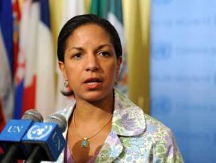 Susan Rice, US Ambassador to UNited Nations speaks to reporters at UN Headquarters after the Security Council met to discuss the situation in Sudan Friday, Nov. 11, 2011 (AP)