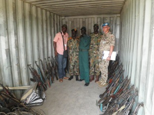 UNMISS team and county officials at gun storage facilty, Payinjiar county, Unity state, October 30,  2011 (ST)