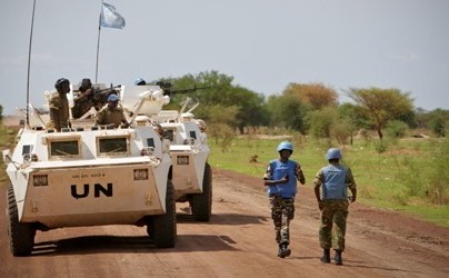 UN peacekeepers patrol in Abyei following the capture of the disputed area by the Sudanese army last May (photo UN)
