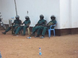 Policemen at the conference in Aweil after protesters tried to disrupt the youth meeting. (Julius Uma for Sudan Tribune)