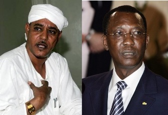 Leader of the Darfurian Arab Mahameed clan Musa Hilal (L) and Chadian president Idriss Deby (R)
