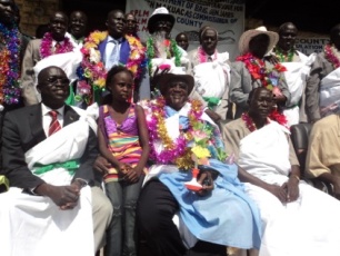 Governor Kuol Manyang and his ministers and commissioners posed for a group photo after swearing—in ceremony in Bor on Thursday December 29, 2011 (ST)