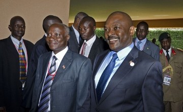 Burundi president Pierre Nkurunziza (R) arrives at the international Conference of the Great Lakes region (ICGLR), Speke Resort Munyonyo, Kampala in Uganda on December 16, 2011 (AFP)