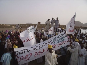 FILE - a protest against the construction of a dam in northern Sudan