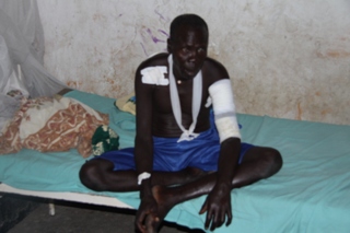 A man wounded man from the attack on Dec. 5 2011 on Akot in Bor County, Jonglei. Dec. 7, 2011 (ST)