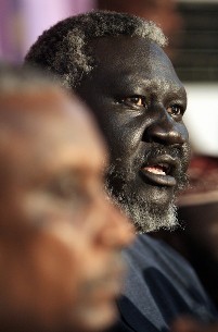 FILE - Malik Agar (R), head of the northern branch of the Sudan People Liberation Movement (SPLM-N) speaks during a joint news conference with SPLM-N Secretary General Yasir Arman, in Khartoum, July 3, 2011 (Reuters)
