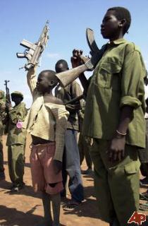 Child soldiers waiting for food, Rumbek, South Sudan, 2001 (AP)