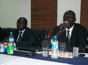 Ronald Ruay Deng (L) and Bona Makuac Mawien (R) the Northern Bahr el Ghazal finance and information ministers respectively, January 10, 2011 (ST)