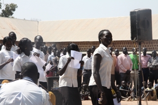 Rumbek National Secondary School students celebrating the reopening of the school after it was closed for 5 months. Jan. 9, 2012 (ST)