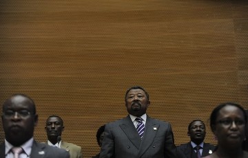 African Union Commission Chairman Jean Ping listens to the AU national anthem early on January 31, 2012 in Addis Ababa (GETTY)