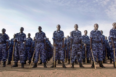 A picture released by the UN showing recruits for the Southern Sudan Police Service (SSPS) at the John Gurang Unified Memorial Police Training Academy in Rajaf, South Sudan on 7 October 2010