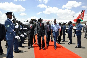 رئيس جنوب السودان سلفاكير ميارديت لدى وصوله العاصمة الكينية نيروبي