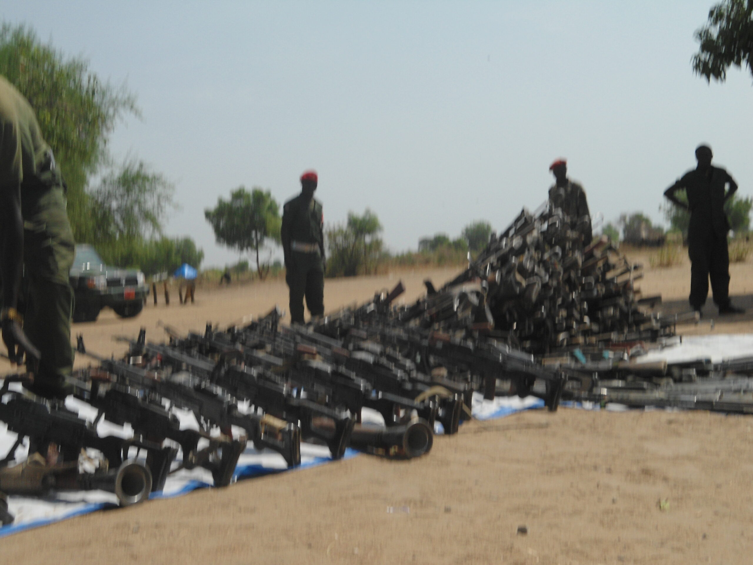 Rifles collected from Waat, Uror County as part of the Jonglei State diarmament campaign. 28 March 2012 (ST)