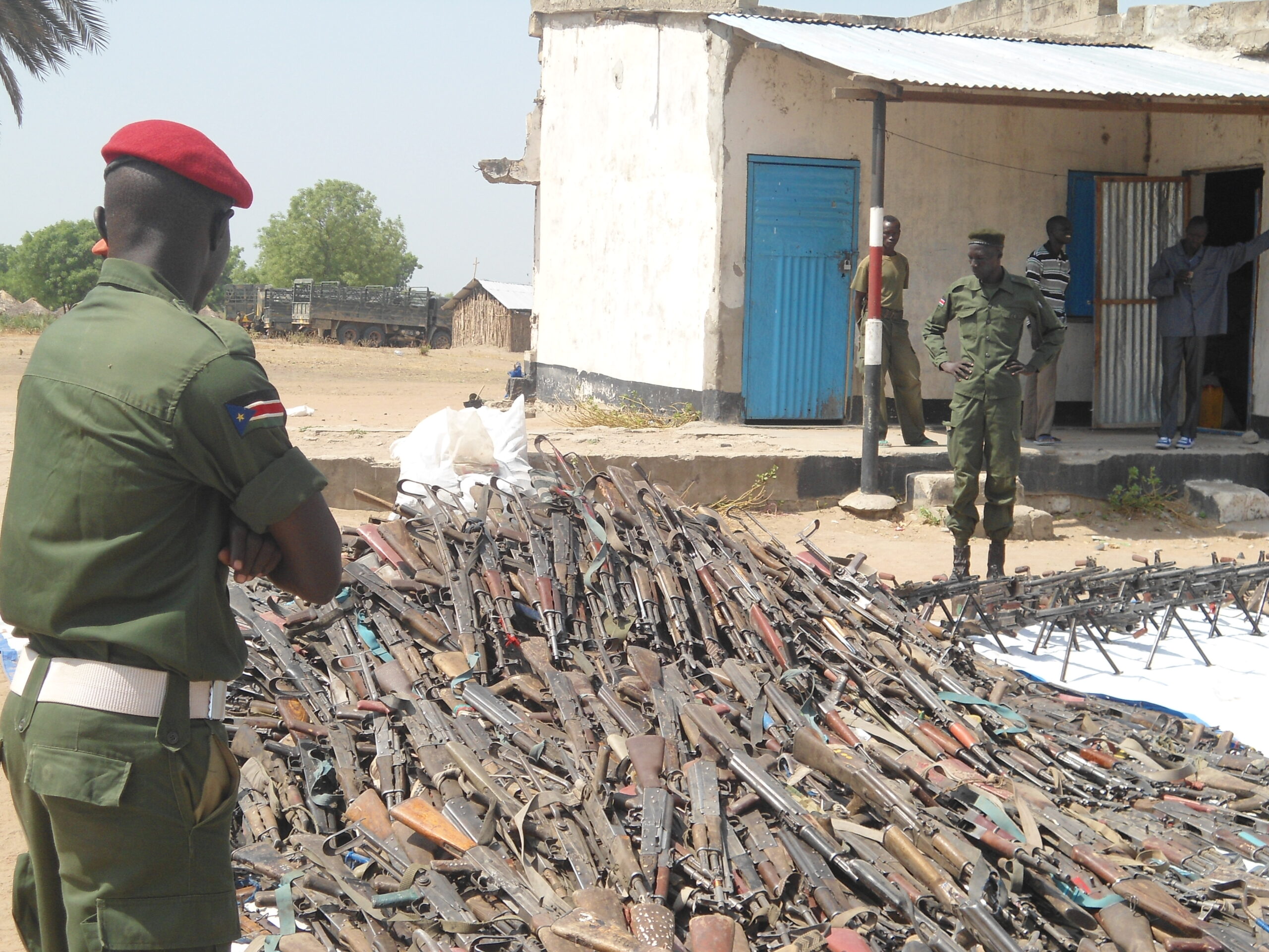 Rifles collected from Waat, Uror County as part of the Jonglei State diarmament campaign. 28 March 2012 (ST)