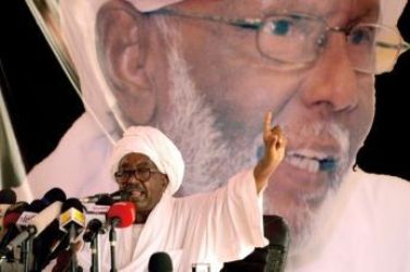 Abdullah Hassan Ahmed, Deputy Secretary General of the People's Congress speaks during a gathering by the opposition parties in Khartoum on June 27, 2010. (Getty)