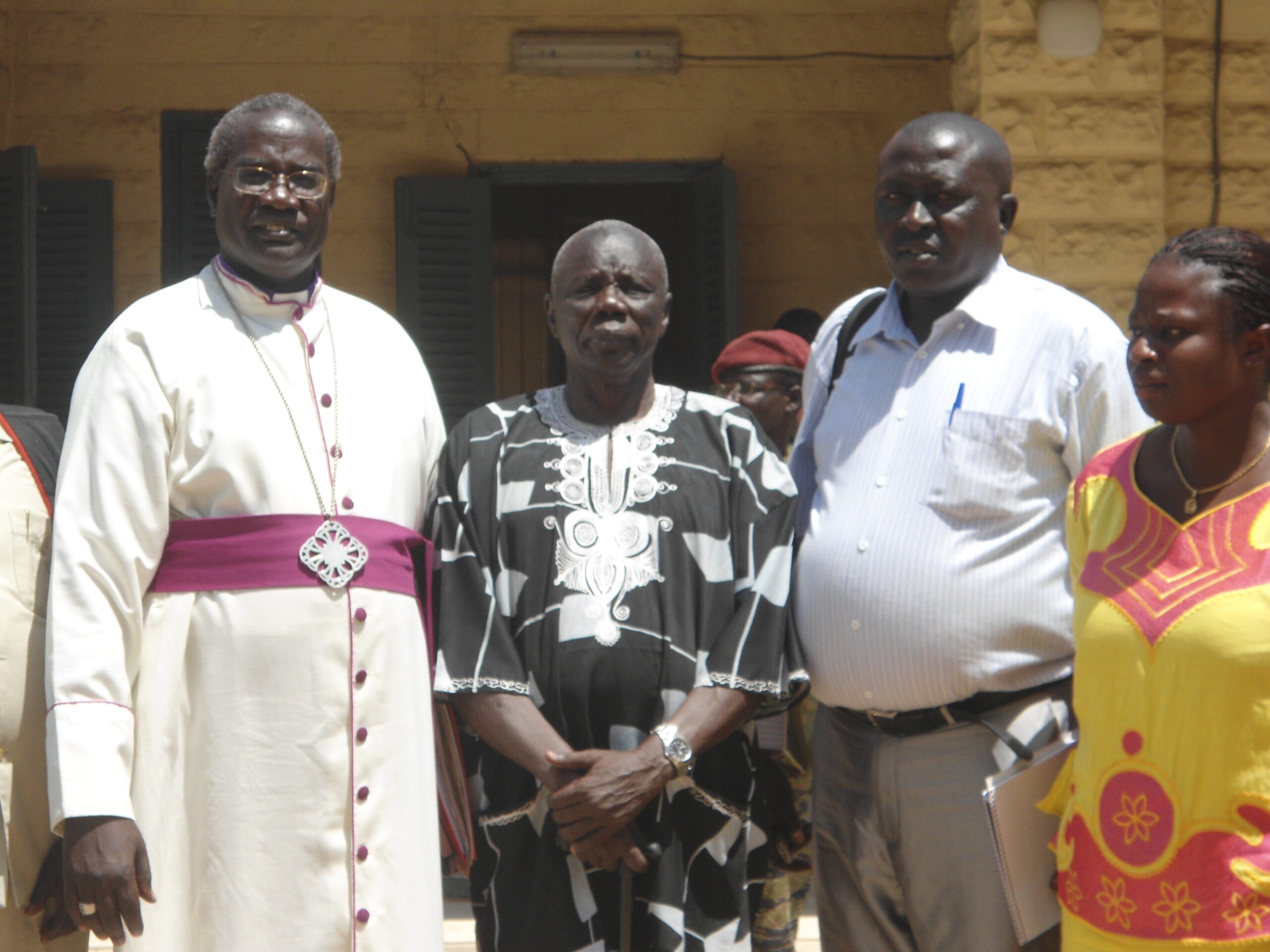 From Left: Archbishop Daniel Deng Bul, Ismail Konyi [in black and white T-shirt], and the rest of the Jonglei Peace Initiative team in Bor. March 23, 2012 (ST)