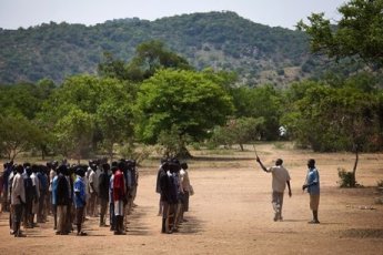 SPLMN rebel recruits train in a secret camp in South Kordofan's Nuba mountains (AFP: Trevor Snapp)