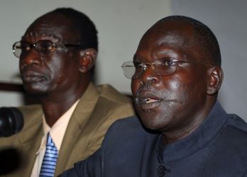 Former South Sudan rebel chief George Athor Deng (R) speaks during a press conference in Nairobi on November 20, 2011, before his death (Getty)