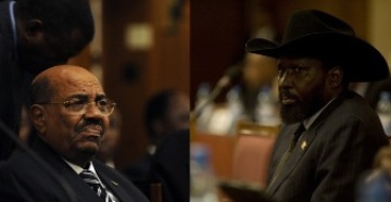Sudanese president Omer Hassan al-Bashir (L) & South Sudan president Salva Kiir (R) attend talks in the Ethiopian capital Addis Ababa January 27, 2012 (AFP)