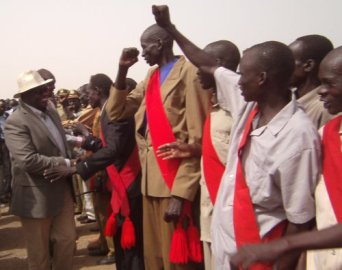 Vice President, Dr. Riek Machar, received by Lou-Nuer chiefs during his visit to their counties. March 18, 2012 (ST)