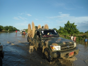 Military vehicle on Bor road from the village, 17 May, 2012 (ST)