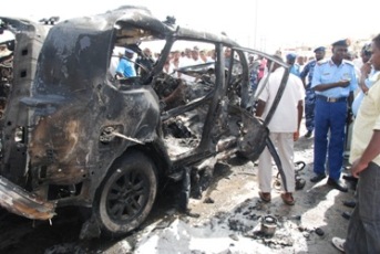 FILE PHOTO - The car destroyed by air strike in Port Sudan on Tuesday, 22 May 2012 (ST)
