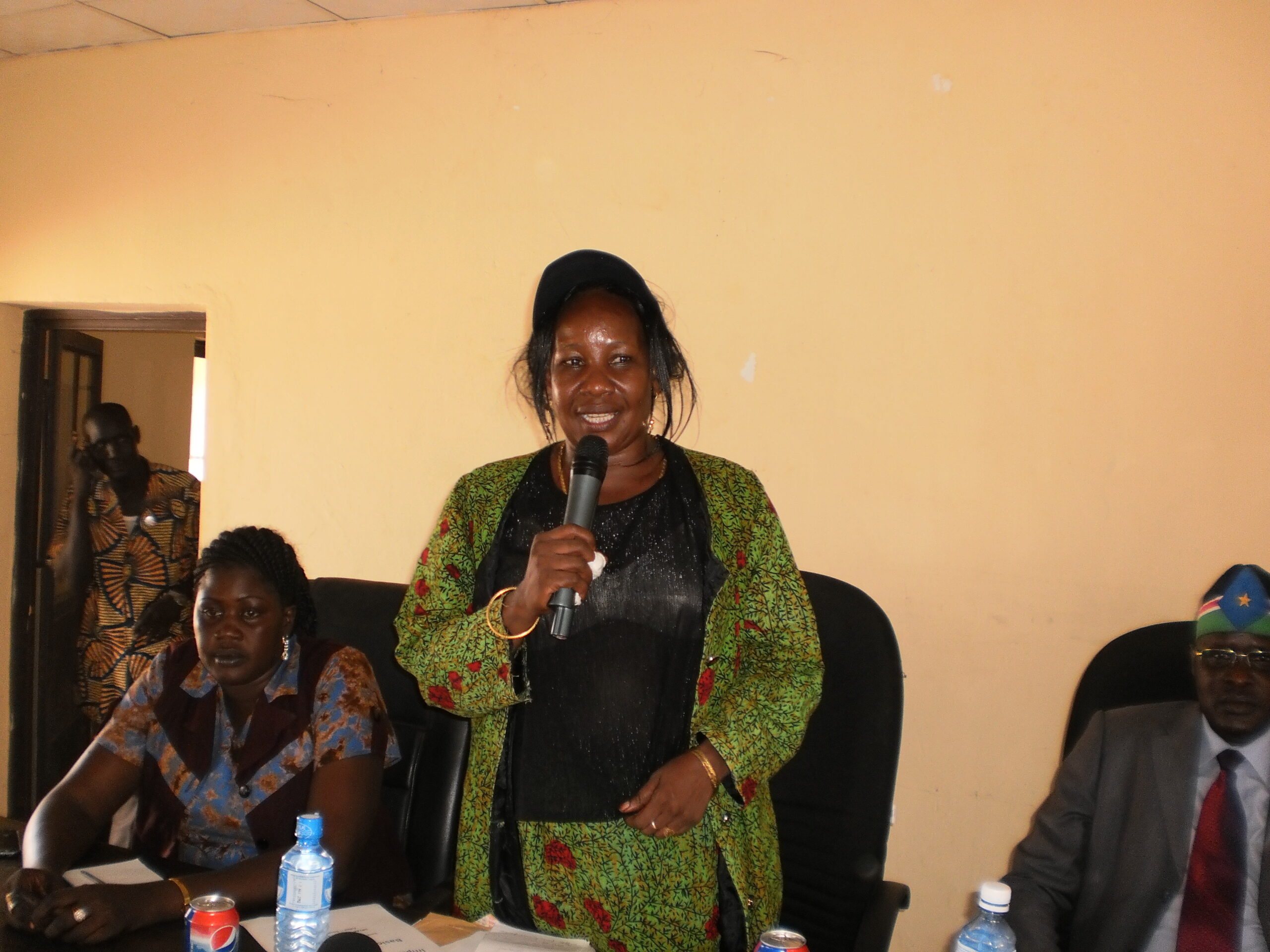 Norah Zangabeyo SPLM secretary for social welfare and services addressing SPLM caucus meeting in Unity State, South Sudan, 23 May 2012