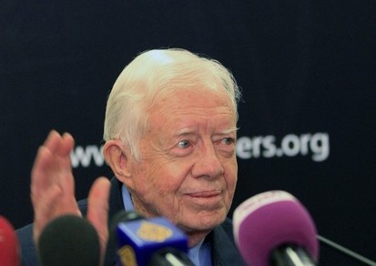 Former U.S. President Jimmy Carter speaks during a joint news conference with Diplomat Lakhdar Brahimi (not pictured) in Khartoum May 27, 2012.  (Reuters)