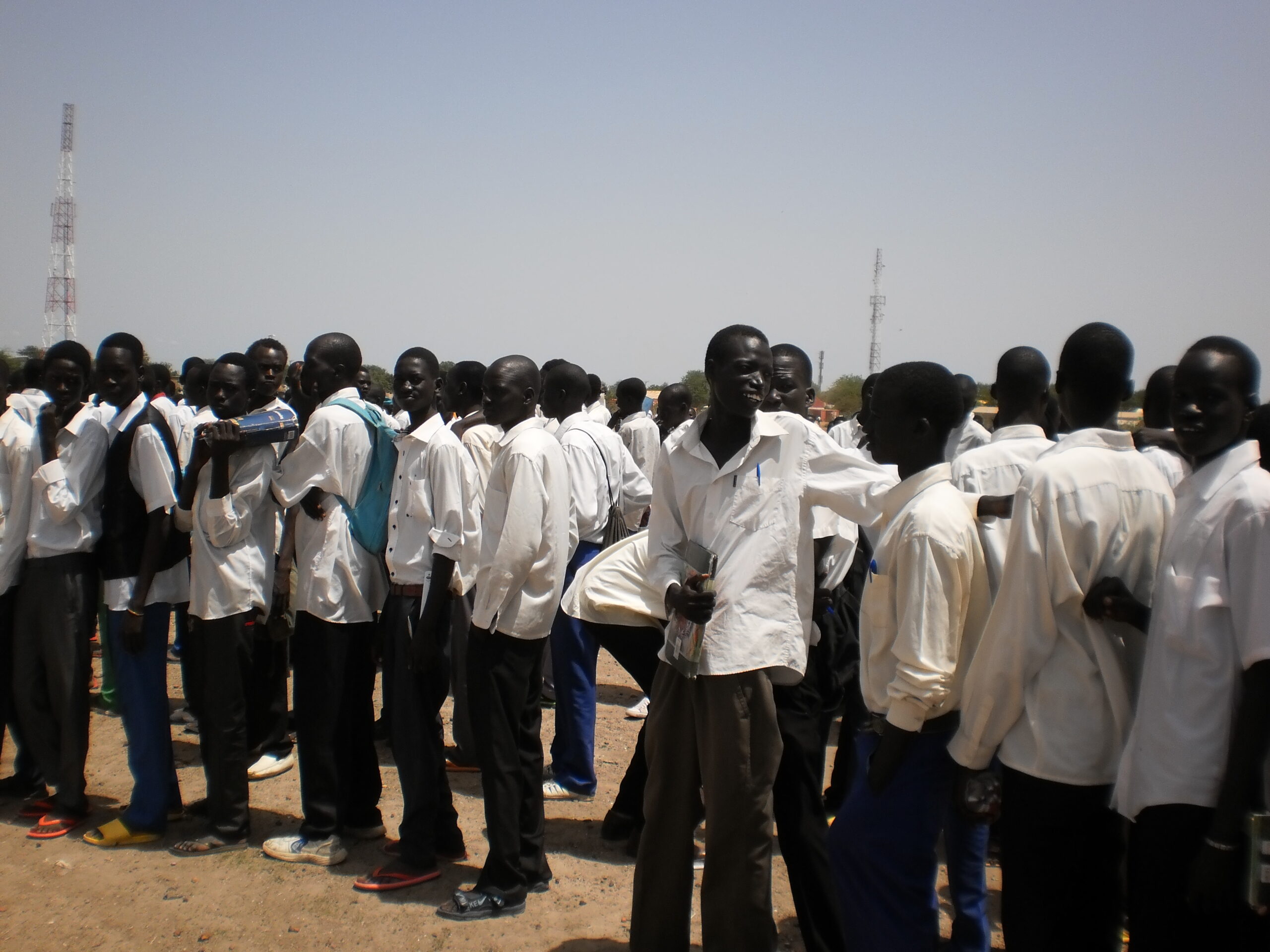 Bir Primary Basic pupils stand outside their class, Unity State, South Sudan, 6 June 2012 (Bonifacio Taban/ST)