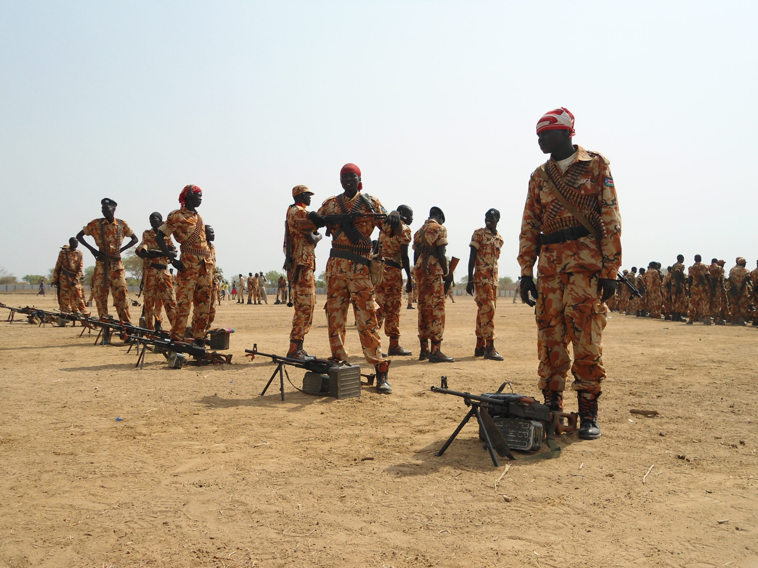 Soldiers of Auxillary Forces for disarmament standing in the line at Bor Freedom Square during the launching of the disarmament in Jonglei, March 12, 2012 (ST)