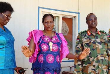 Mary Ayen Mayardit, South Sudan's first lady addresses SPLA officials during the handover of food items, June 8, 2012 (Photo Larco Lomayat