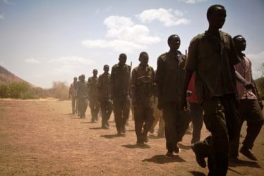 SPLA-N rebel soldiers train in South Kordofan on April 25. 2012 (Reuters)