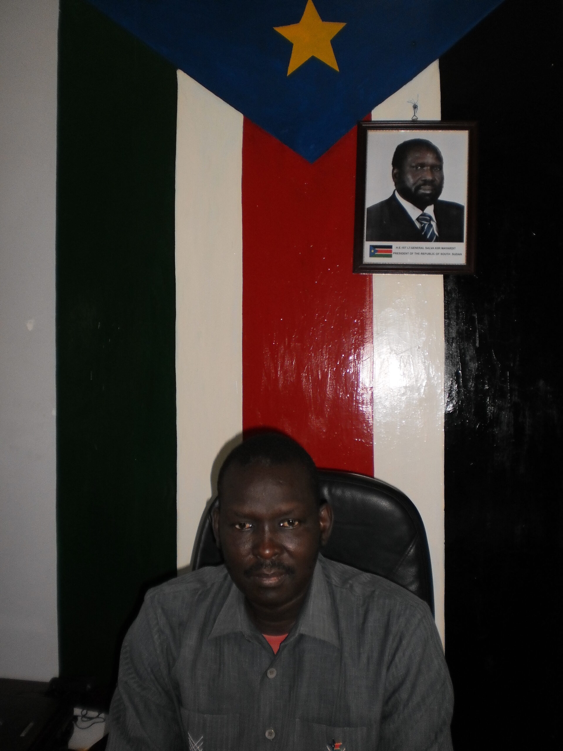 Unity State Minister of Agriculture and Forestry, Samuel Lony Geng, speaking to Sudan Tribune in his office in Bentiu, Unity State, South, 4 June 2012 (Bonifacio Taban/ST)