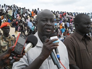 Unity state deputy governor addressed crowds during Martyrs Day in Bentiu, July 30, 2012 (Bonifacio Taban/ST)