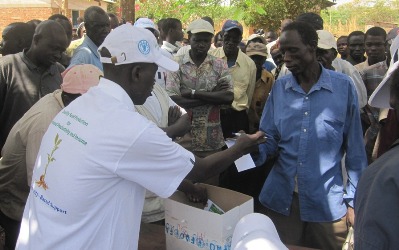 Farmers in Morobo County, Central Equatoria State wait for  seed vouchers provided by the UN Food and Agricultural Organization,  February 22, 2012 (ST/Julius Uma)
