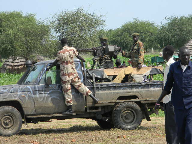 Lakes State security services patrolling in Rumbek as Lakes State celebrates South Sudan's first year of independence, 9 July 2012 (ST)