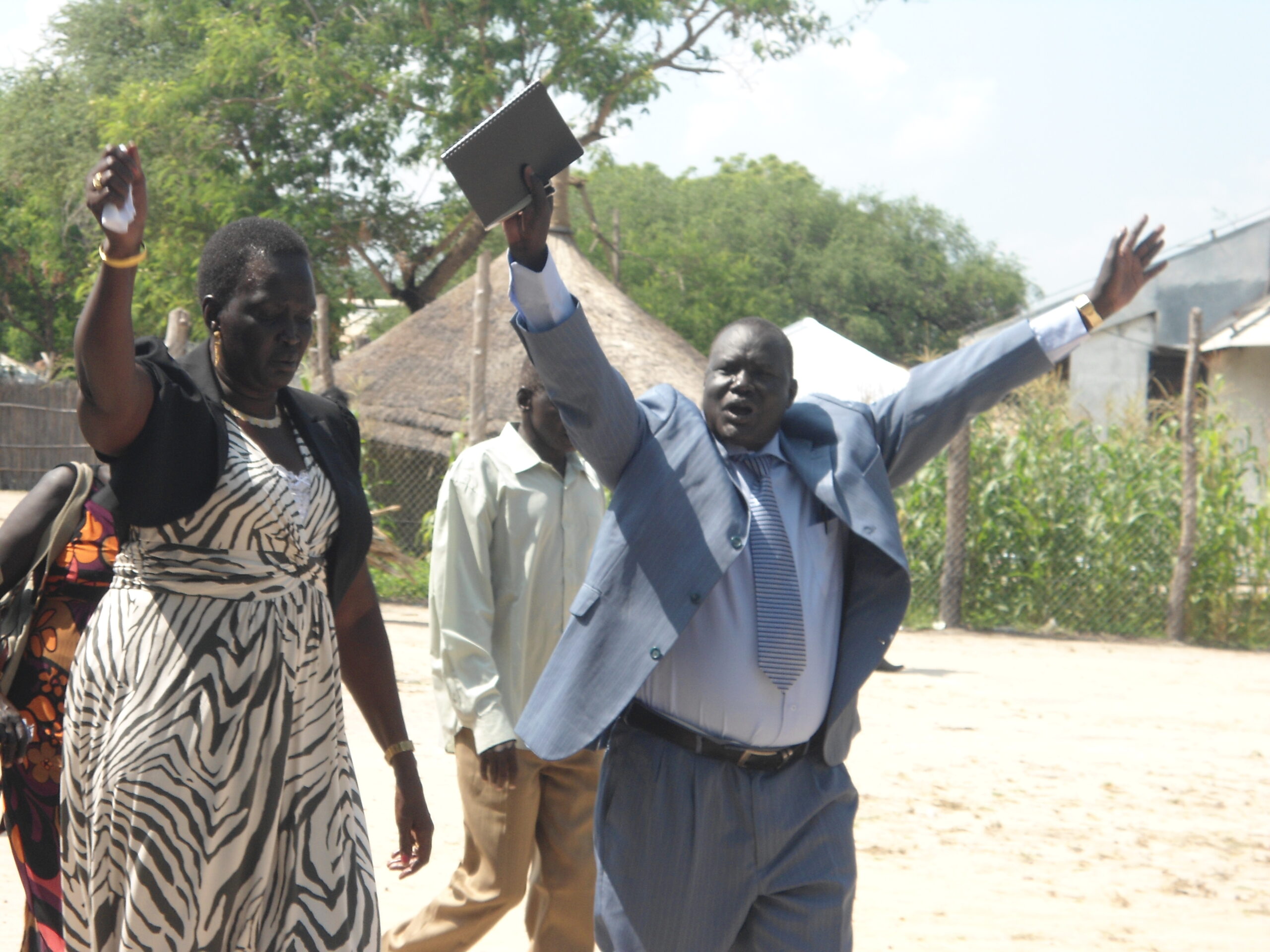 Rebecca Nyandeng and Twic East County Commisioner, Dau Akoi, arriving at the celebration site at Panyagoor, 9 July 2012 (ST)