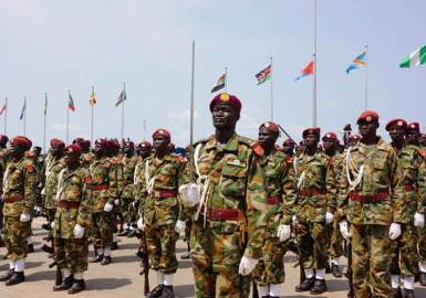 SPLA soldiers at the commemoration of the Martyrs Day in Juba on 31 July 2012 (Photo Larco Lomayat)