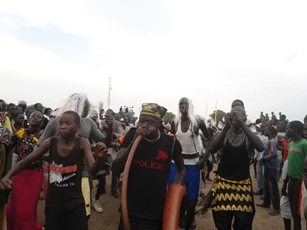 Pibor's youth, dancing the traditional Mula dance, Bor Freedom Square, Jonglei, July 30, 2012 (ST)