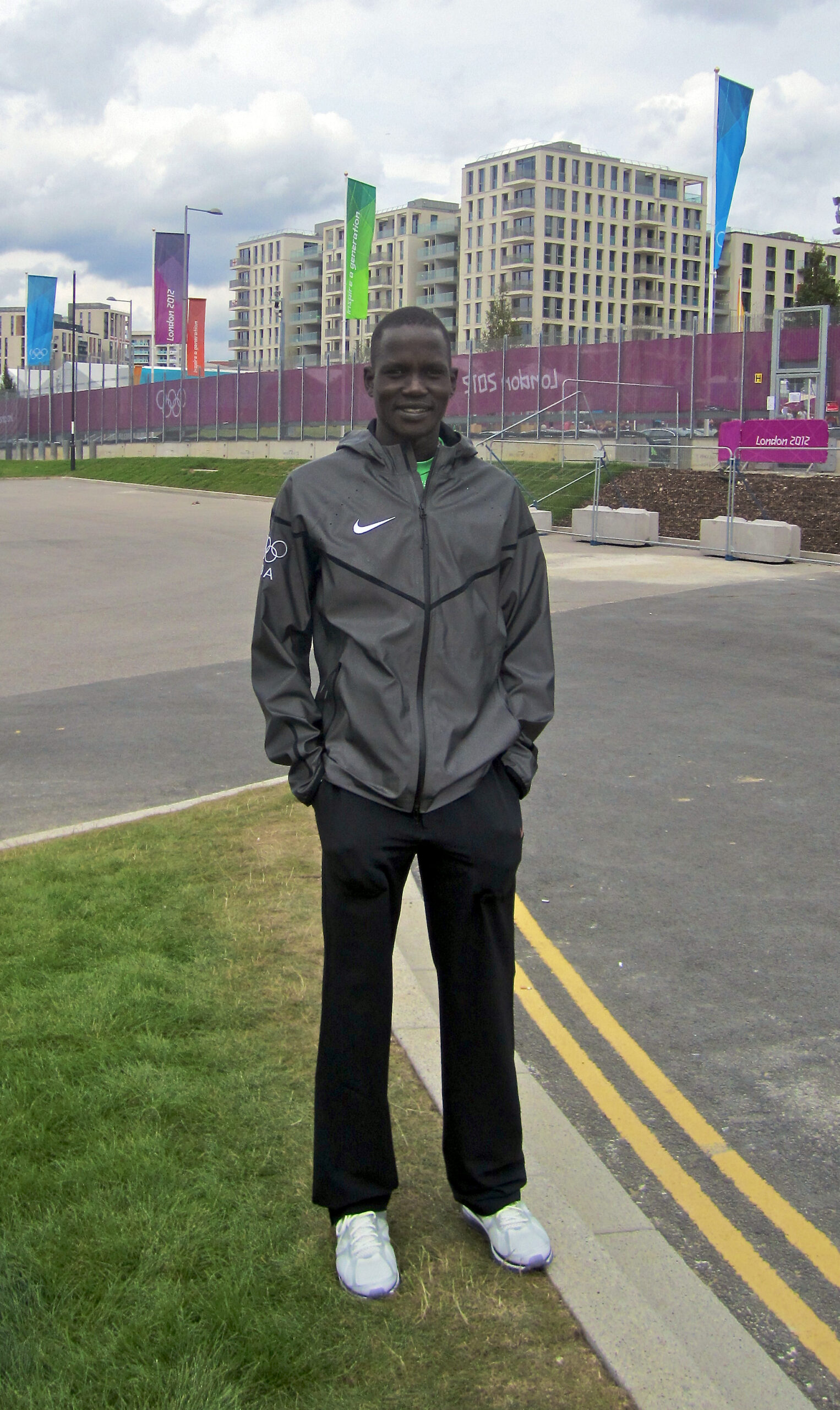 Guor Marial outside the Olympic Village in London the day after running in the London 2012 marathon. 13 August 2012 (Tom Law/ST)