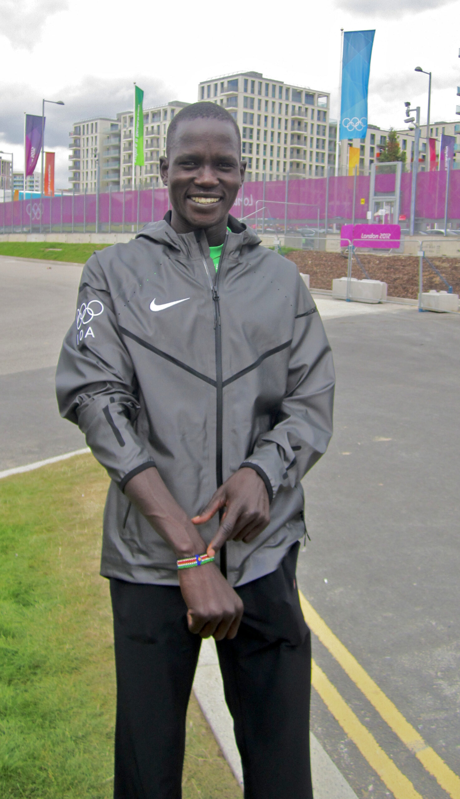 Guor Marial outside the Olympic Village in London the day after running in the London 2012 marathon. 13 August 2012 (Tom Law/ST)