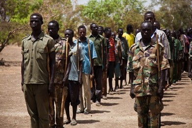 SPLA-N soldiers train in the Nuba Mountians, South Kordofan, Sudan, on April 24, 2012.  (Getty)