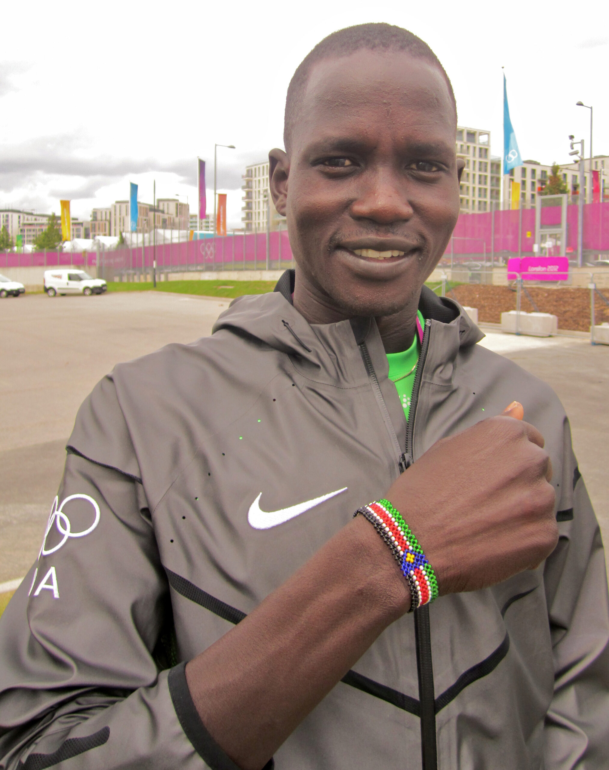 Guor Marial outside the Olympic Village in London the day after running in the London 2012 marathon. 13 August 2012 (Tom Law/ST)