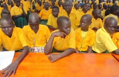 Pupils attend the inauguration of Owinykibul central primary  school in Eastern Equatoria state, July 20, 2012 (ST/Julius Uma)