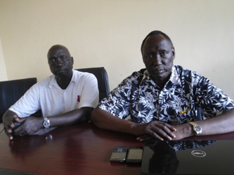 The Director of Forestry (left), the Minister of Agriculture and Forestry, Mayen Ngor at the ministry of Agriculture, meeting hall, Saturday, 8 September 2012 (ST)