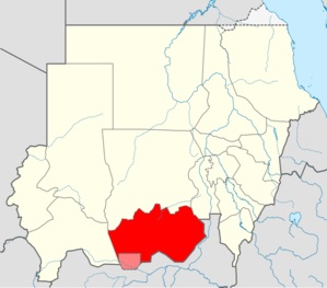 South Kordofan State in red (Disputed Abyei Area in pink)