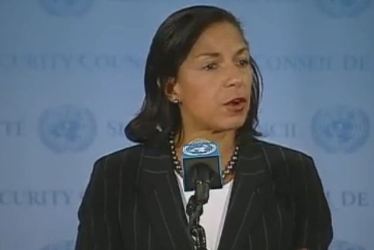 U.S. Ambassador to the United Nations Susan Rice addresses the media following a UN Security Council meeting  on 4 October 2012 (ST)