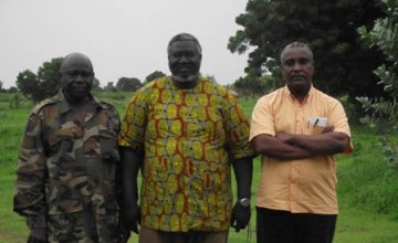 SPLM-N deputy chairman Abdel Aziz Al-Hilu (L), Chairman Malik Aggar (M), and Secretary-General Yasir Arman (R)